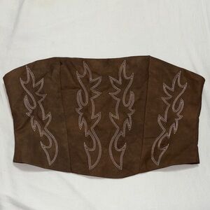 Windsor Brown Crop Top with Embroidered Design